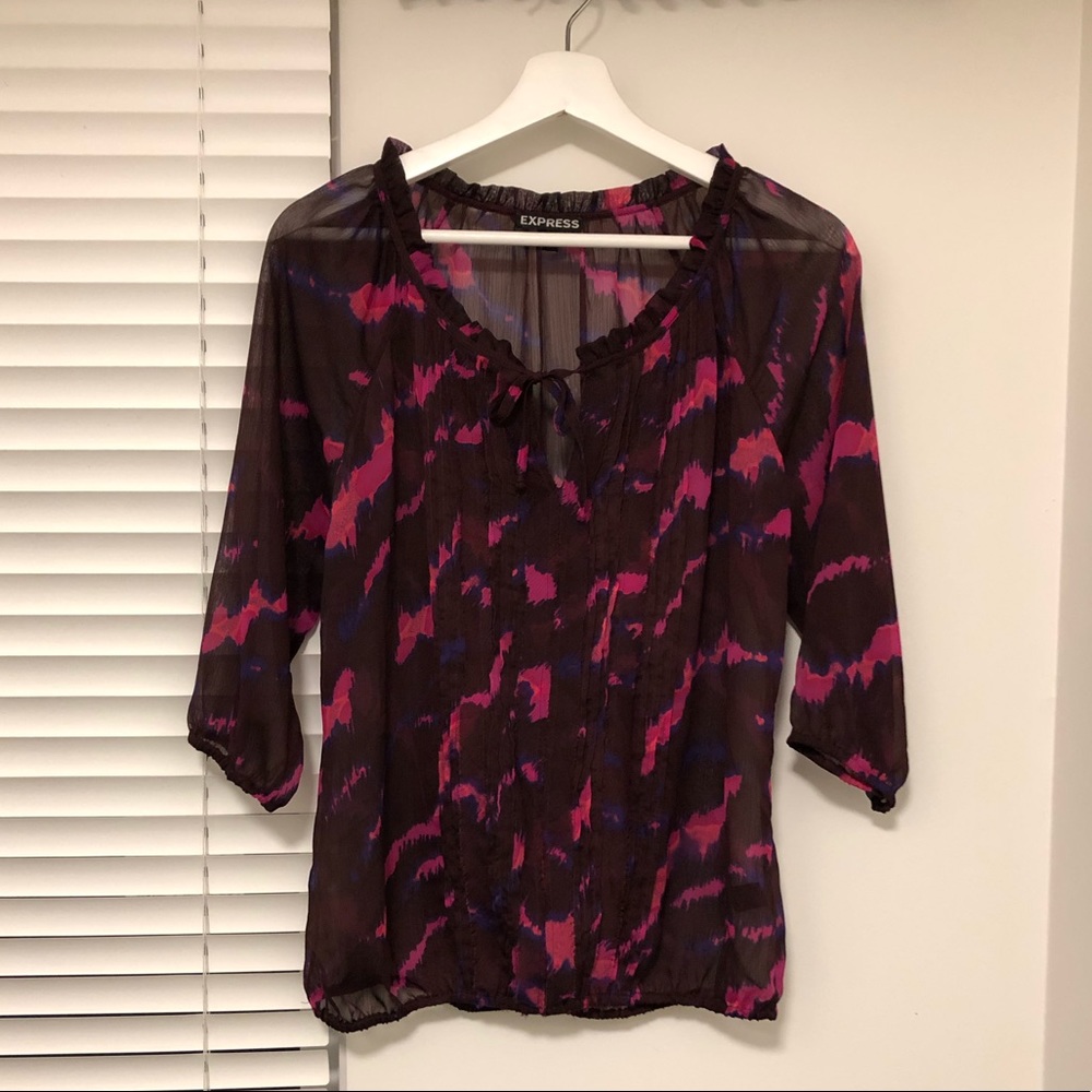 “Express” 3/4 sleeve sheer blouse